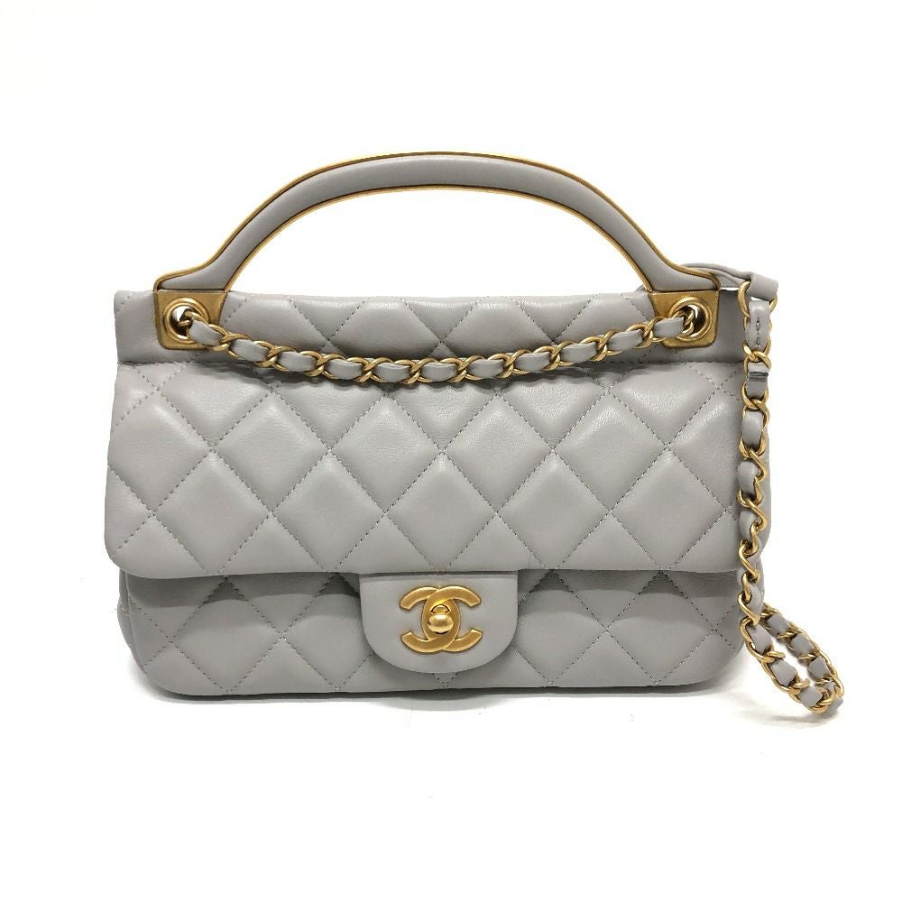新品同様【シャネル】マトラッセ　レザー　2way   ショルダーバッグ　グレー CHANEL シャネル ハンドバッグ マトラッセ 2WAYバッグ 斜め掛け 肩掛け
