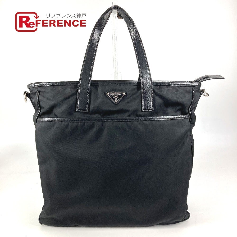 PRADA トートバッグ ナイロン レザー 三角ロゴプレート 黒 肩掛け